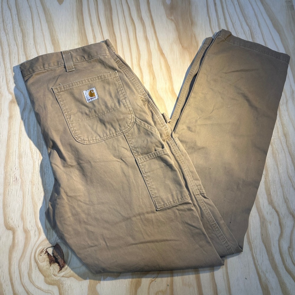 Carhartt Men 38x36 Brown Relaxed Fit Canvas Carpenter Work Pants B324-DKH